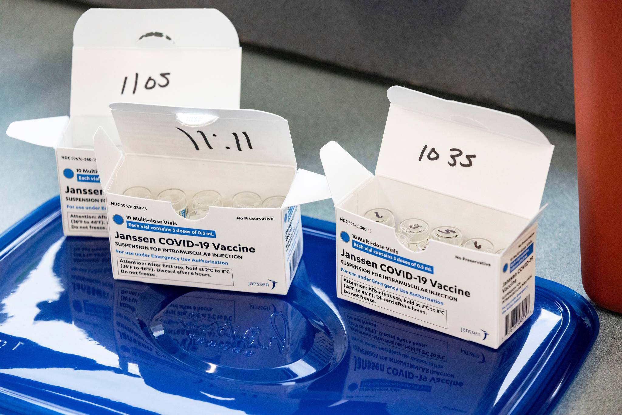 Stephen Zenner | Getty Images 
Boxes of the Covid-19 Johnson & Johnson Janssen vaccine.