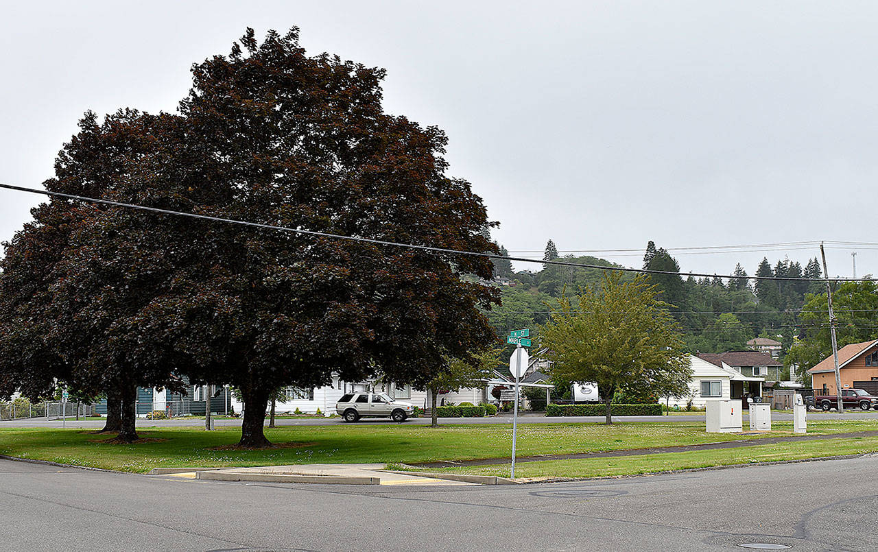 DAN HAMMOCK | THE DAILY WORLD 
A local group is proposing a park at this delta-shaped piece of property at Emerson Avenue and N and Maple streets in Hoquiam to honor Maj. Gen. Eldon Bargewell, a 1965 graduate of Hoquiam High School.