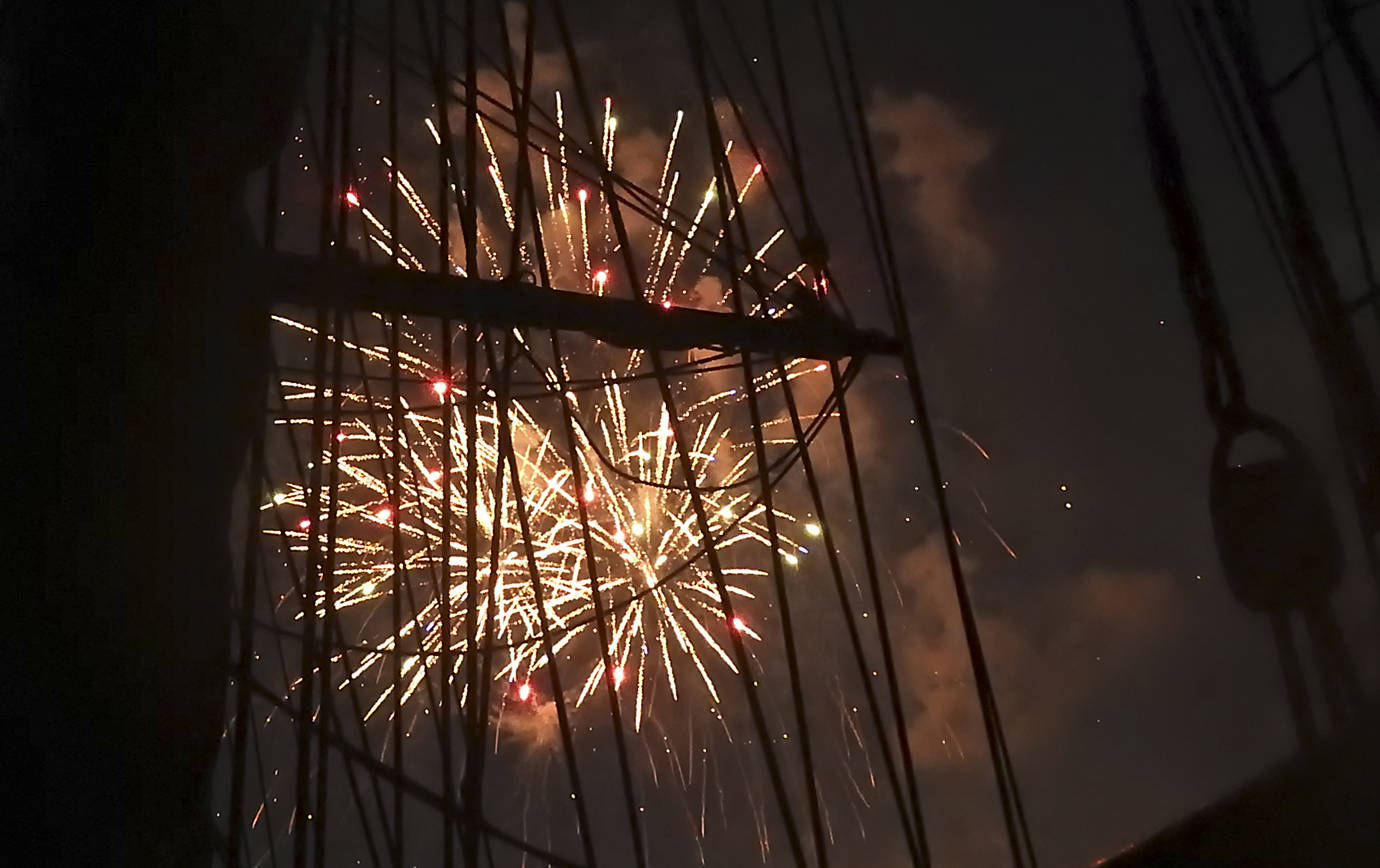 The tall ship Lady Washington won’t be in town for a July 4 fireworks sail as it has in past years, but there still will be fireworks over the Chehalis River in Aberdeen this year. (File photo)