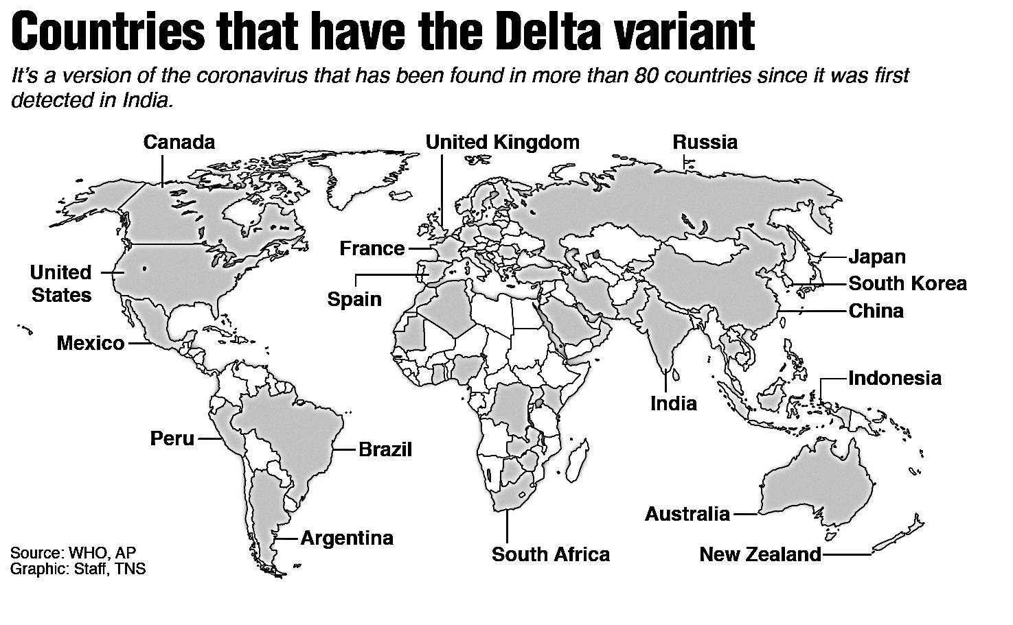 Map of Delta variant around the world.