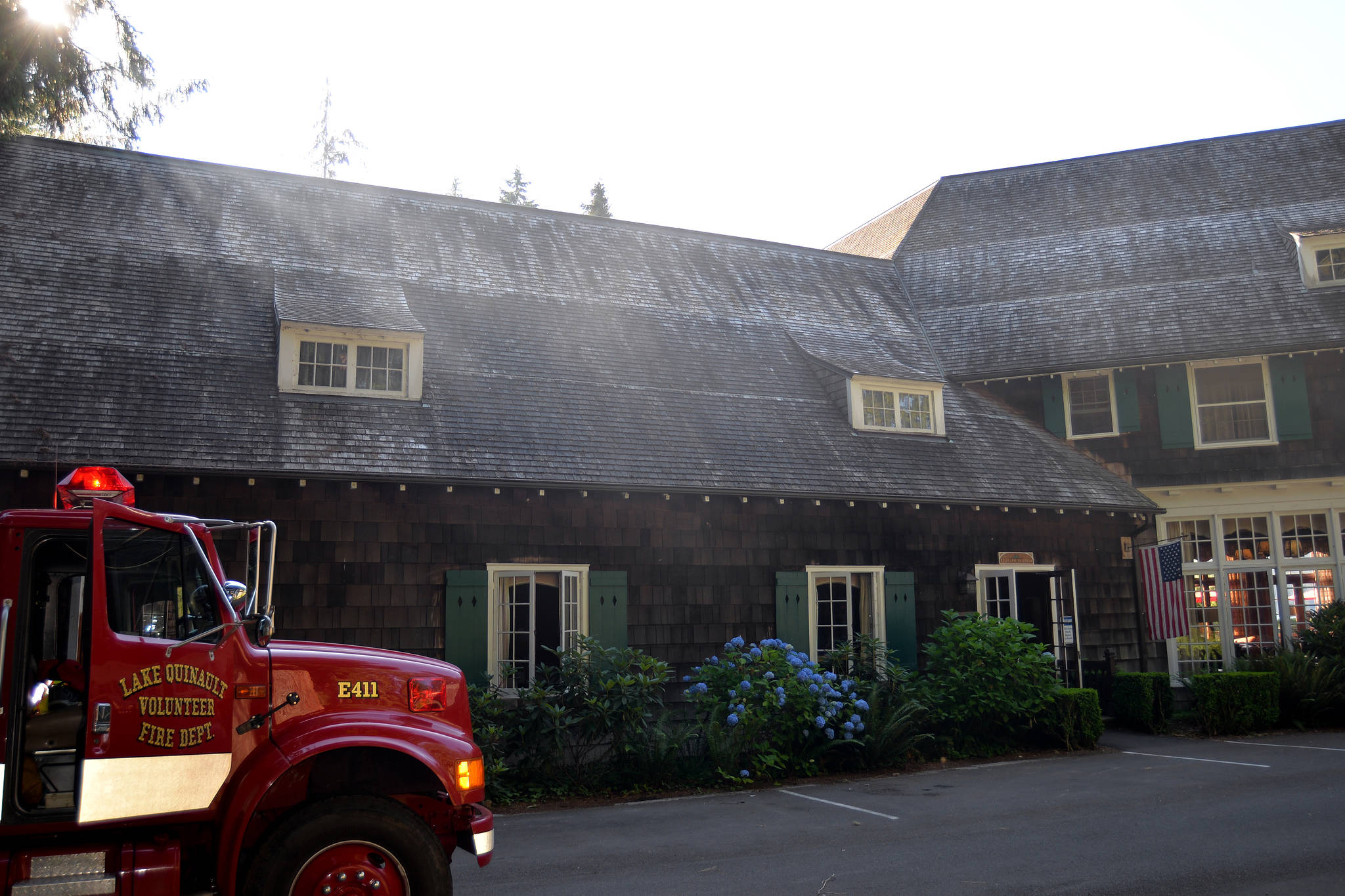 DAVE HAVILAND | THE DAILY WORLD
A small fire in the insulation under the Lake Quinault Lodge prompted evacuation and fire crew response Saturday afternoon.