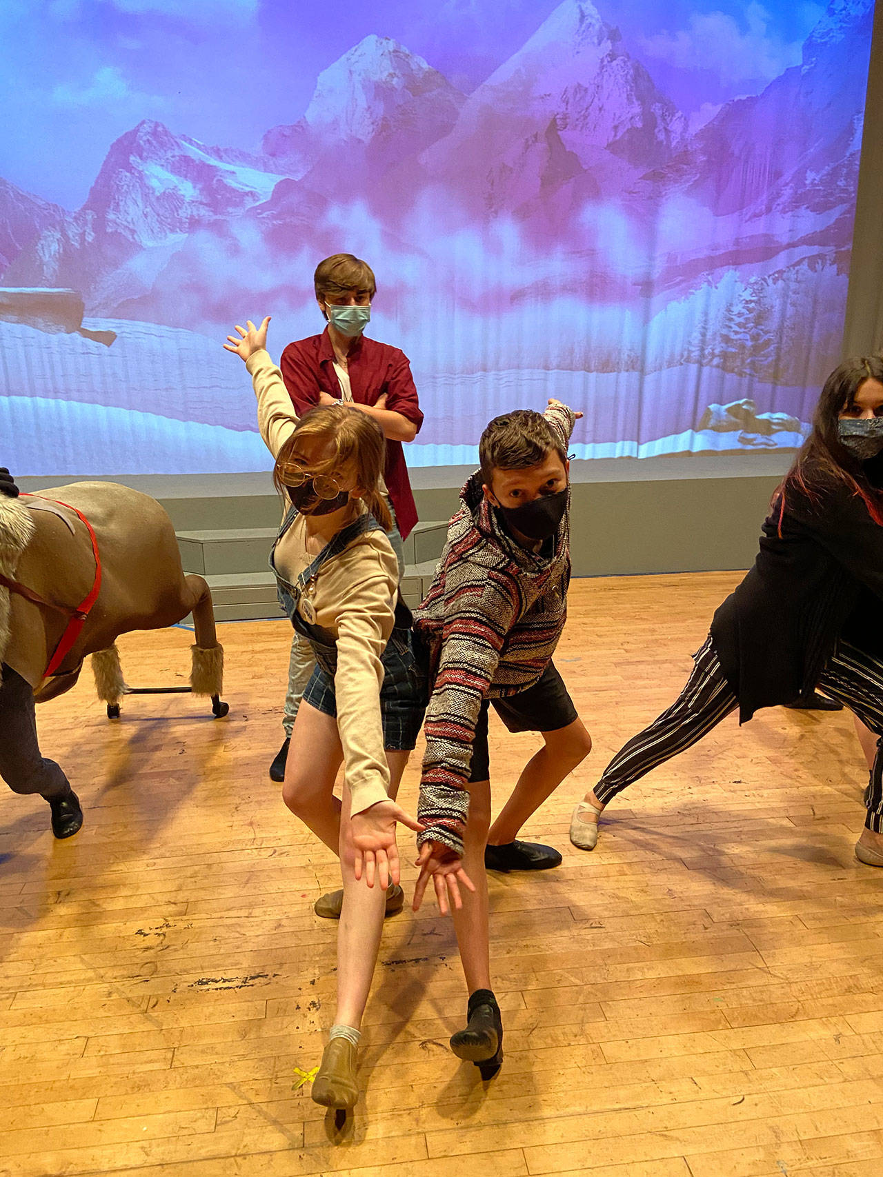Young performers with the 7th Street Kids drama troupe rehearse for the upcoming production of "Frozen Jr.," which wil present from Thursday through Sunday in Hoquiam. (submitted photo)