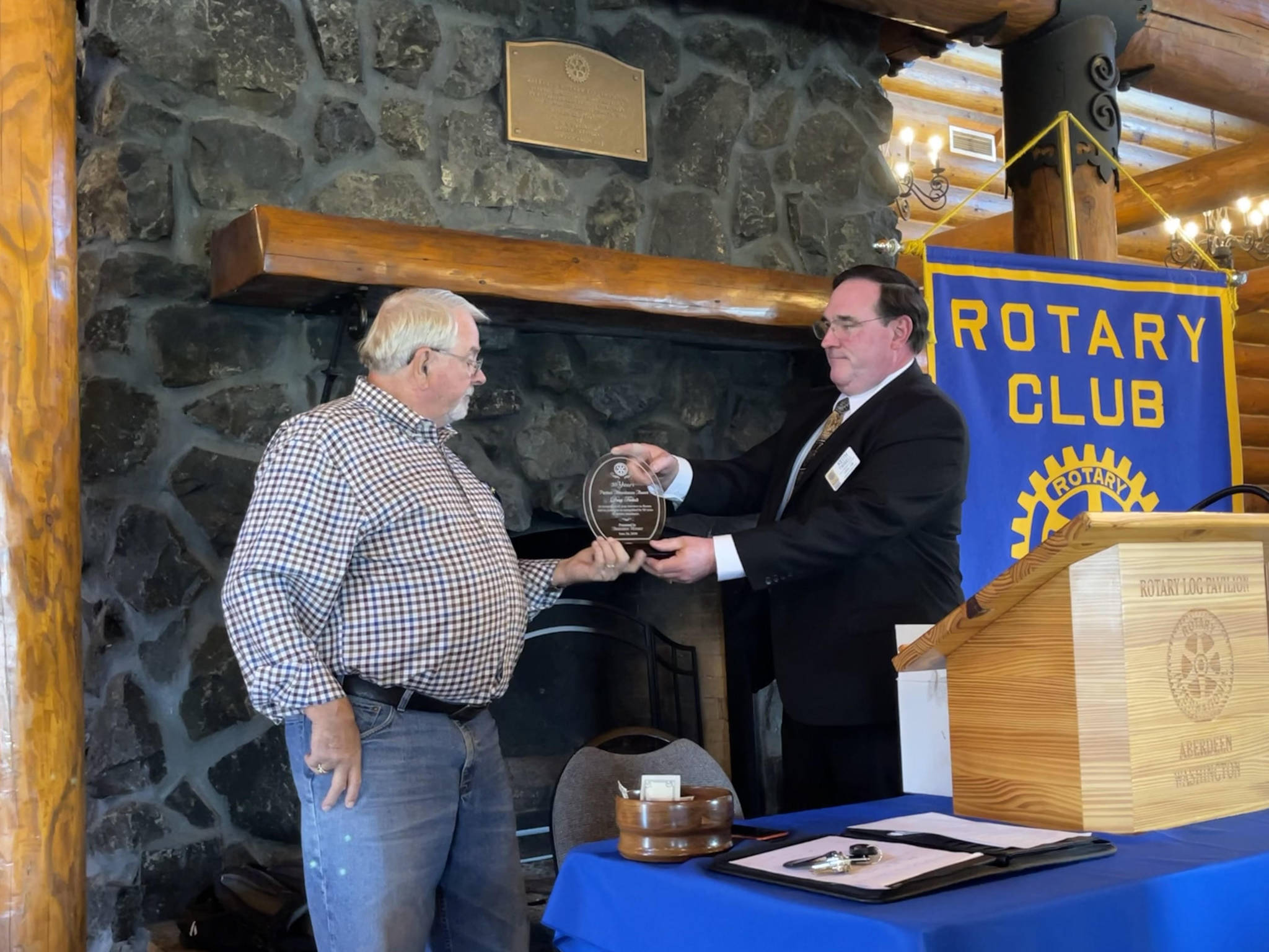 Doug Twibell, left, joined Rotary in 1970.
