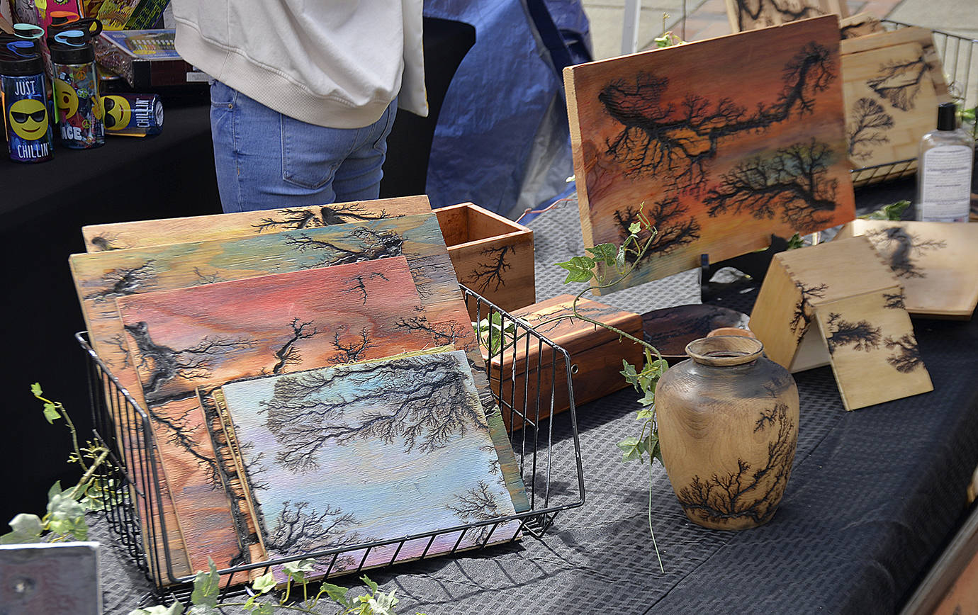 DAN HAMMOCK | THE DAILY WORLD 
Aberdeen Art Walk is back for 2021 this Saturday, with a new look and a new location, at Morrison Riverfront Park. About 40 artists and vendors will be at the park displaying and selling their wares, like these pieces featured at the 2019 event.