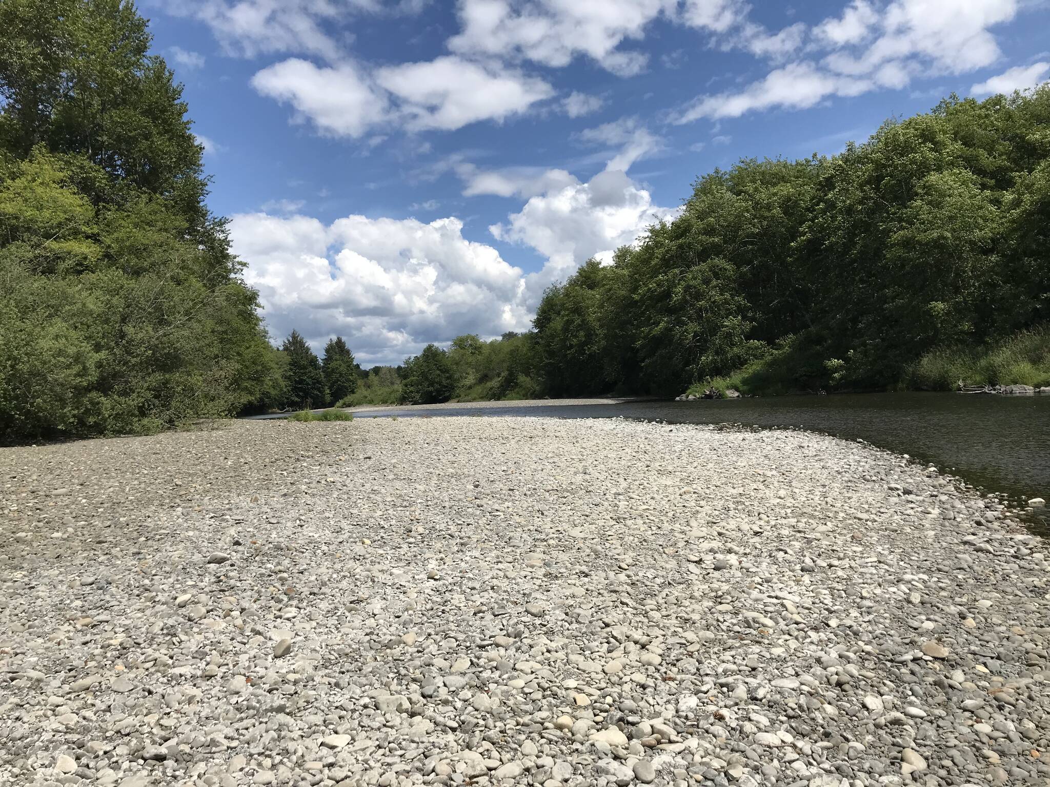 Low water conditions on the Humptulips River near the town of Humptulips. This photo is from 2019, when there was a comparatively similar dry spring and summer in Grays Harbor County. (Courtesy Department of Ecology)