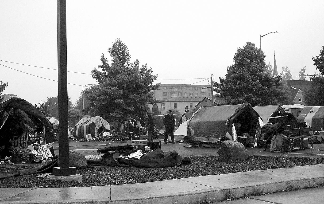 The homeless camp adjacent to Aberdeen City Hall. 	DAN HAMMOCK | DAILY WORLD, FILE