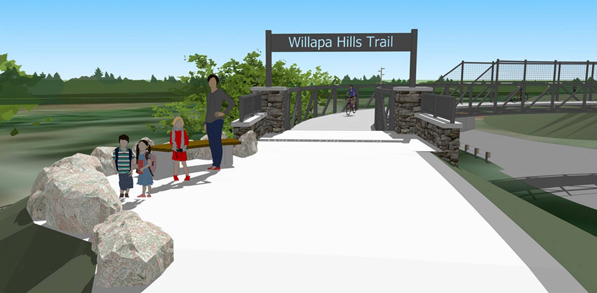 The bridge over State Route 6 on the Willapa Hills Trail is under construction. The $3.3 million project is expected to be completed in about a year. 9Courtesy Washington State Parks)