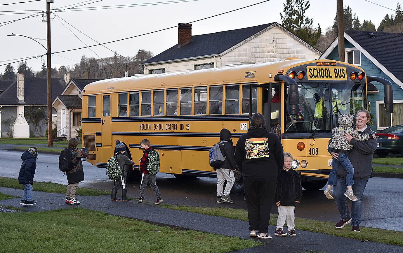 DAN HAMMOCK | THE DAILY WORLD 
A shortage of school bus drivers had Aberdeen and Hoquiam schools Transportation Supervisor Ernie Lott driving this route himself on Monday morning.