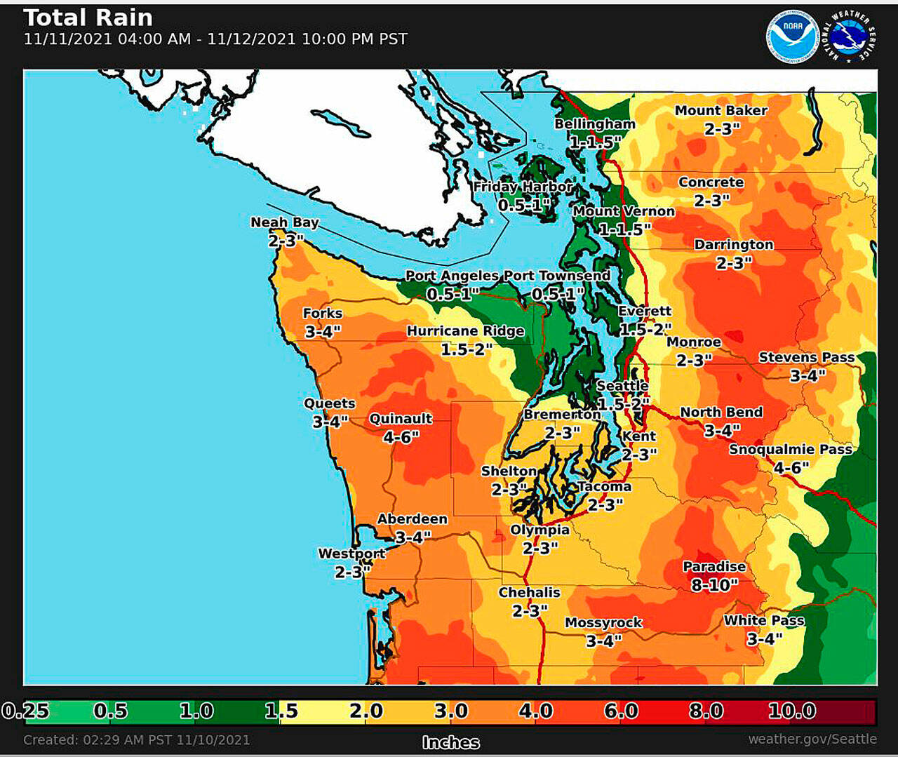 Heavy rain expected across the region Thursday and Friday. (Courtesy National Weather Service Seattle)