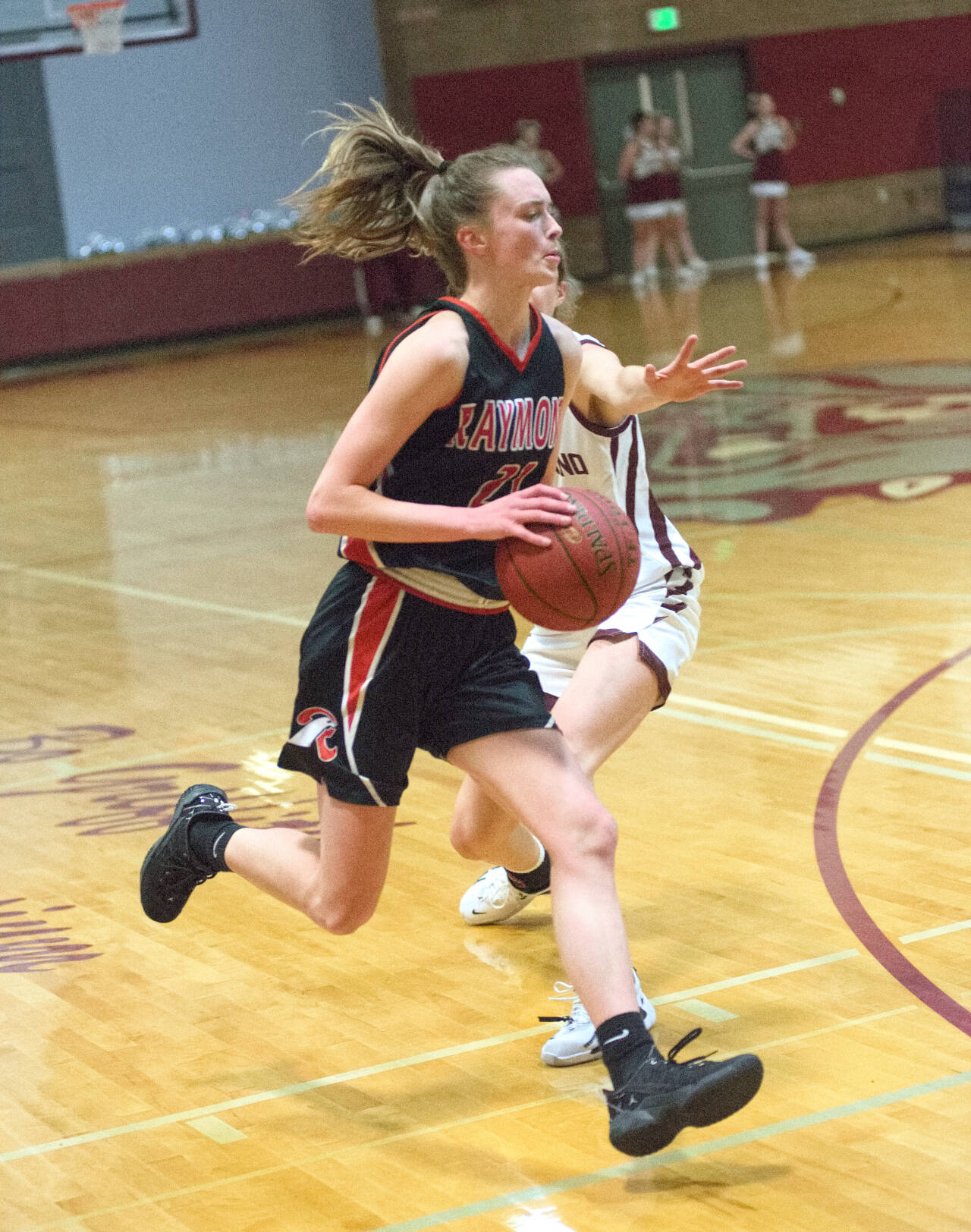 DAILY WORLD FILE PHOTO Raymond guard Kyra Gardner, seen here in a file photo, scored 37 points, grabbed 18 rebounds and had 10 steals in a 59-50 win over Chief Leschi on Tuesday.