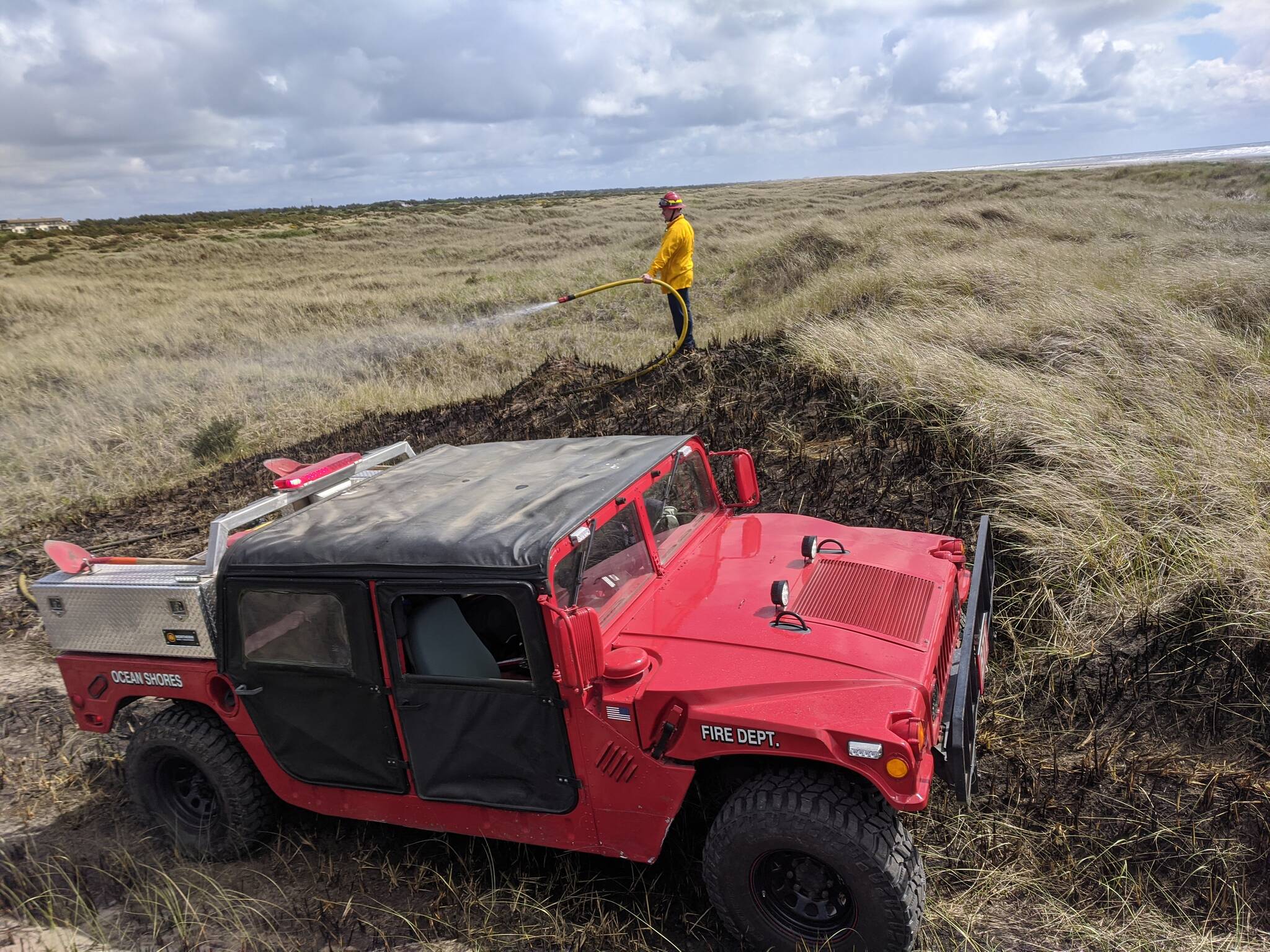 A dune fire occurred earlier this year just off Chance a La Mer beach approach. Photo courtesy of Ocean Shores Fire Department