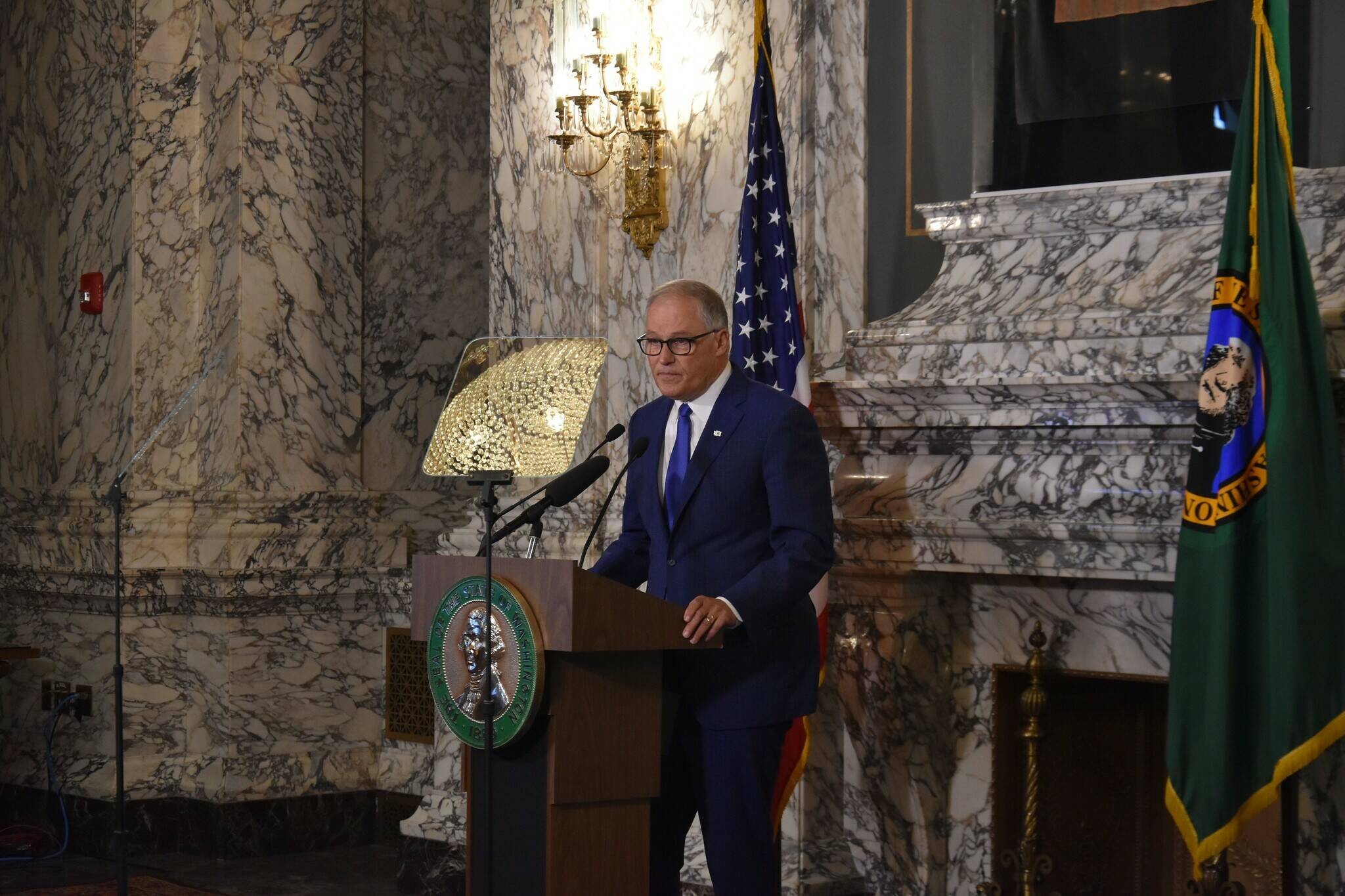 Gov. Jay Inslee during his State of the State address at the Washington state Capitol in Olympia on Tuesday, Jan. 11, 2022. Photo courtesy of Washington Governor’s Office.