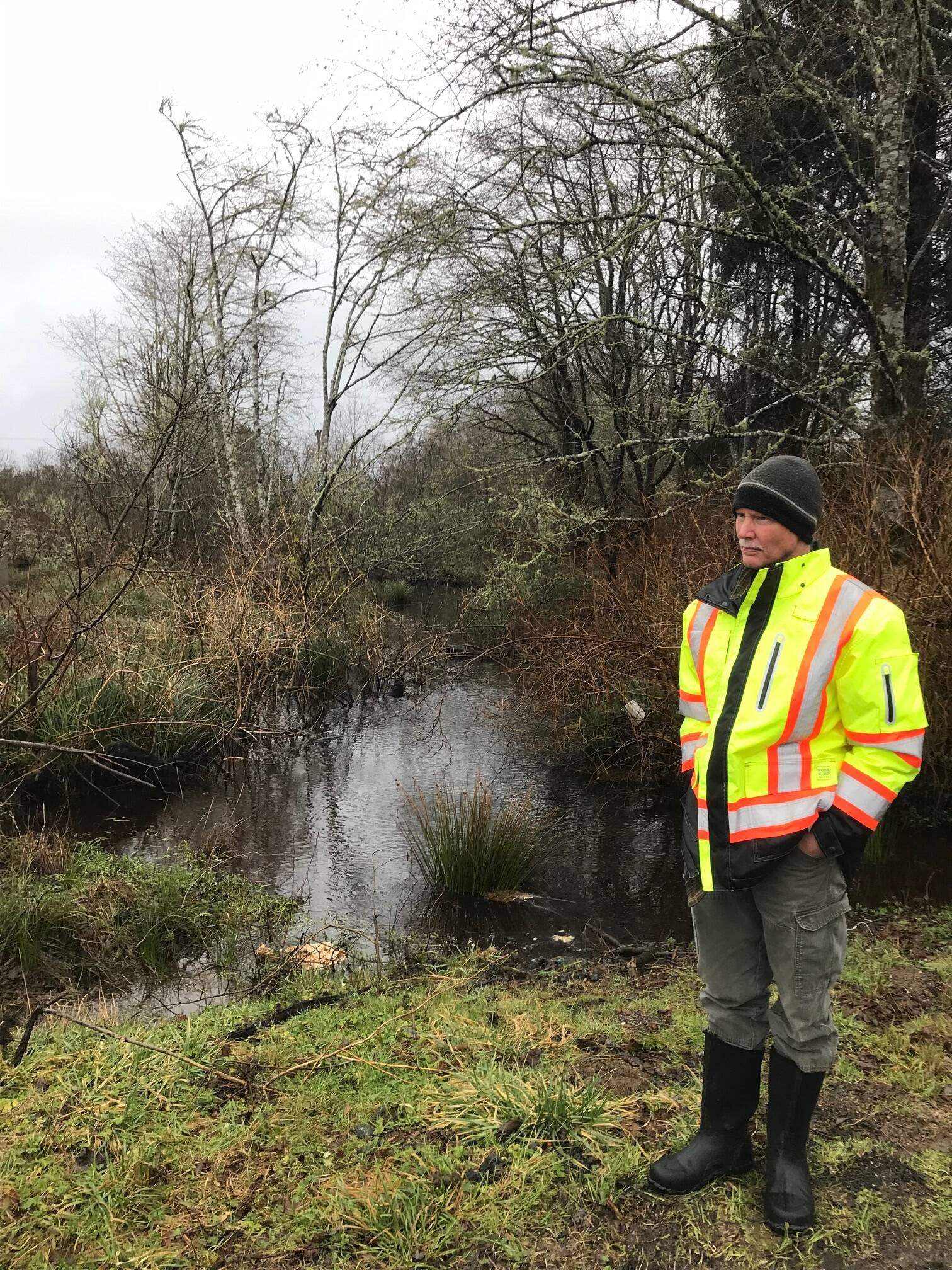 Ocean Shores City Planner Marshall Read joined Monday's inspection of the Oyehut Ditch to discuss next steps for the project. Photo courtesy of Scott Andersen