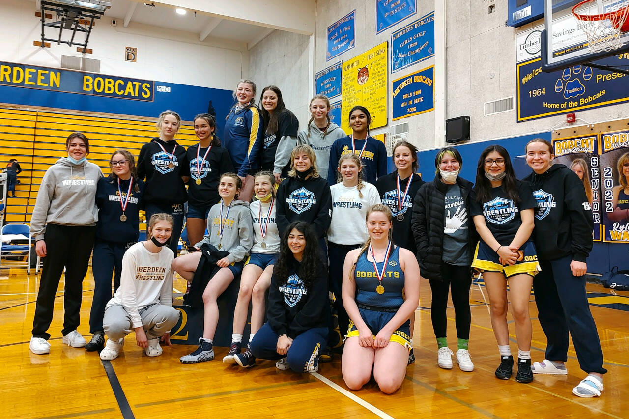 SUBMITTED PHOTO 
The Aberdeen girls wrestling team won its seventh consecutive 2A District 4 championship on Saturday, Feb. 5, 2022, at Aberdeen High School.