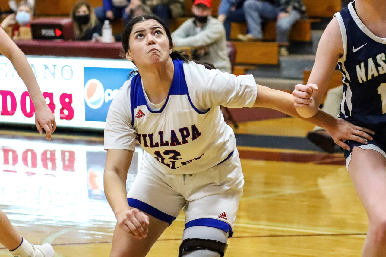 PHOTO BY LARRY BALE Willapa Valley forward Lanissa Amacher, seen here in a file photo, scored a game high 20 points and grabbed 10 rebounds to lead the 16th-seeded Vikings to a 42-25 upset victory over No. 9 Moses Lake Christian/Covenant Christian in a 1B State Tournament regional game on Friday in Wenatchee.