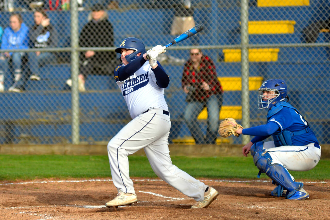 RYAN SPARKS | THE DAILY WORLD Aberdeen first baseman Trevon Nichols drove in two runs to lead the Bobcats to a 6-1 victory on Thursday in Aberdeen.