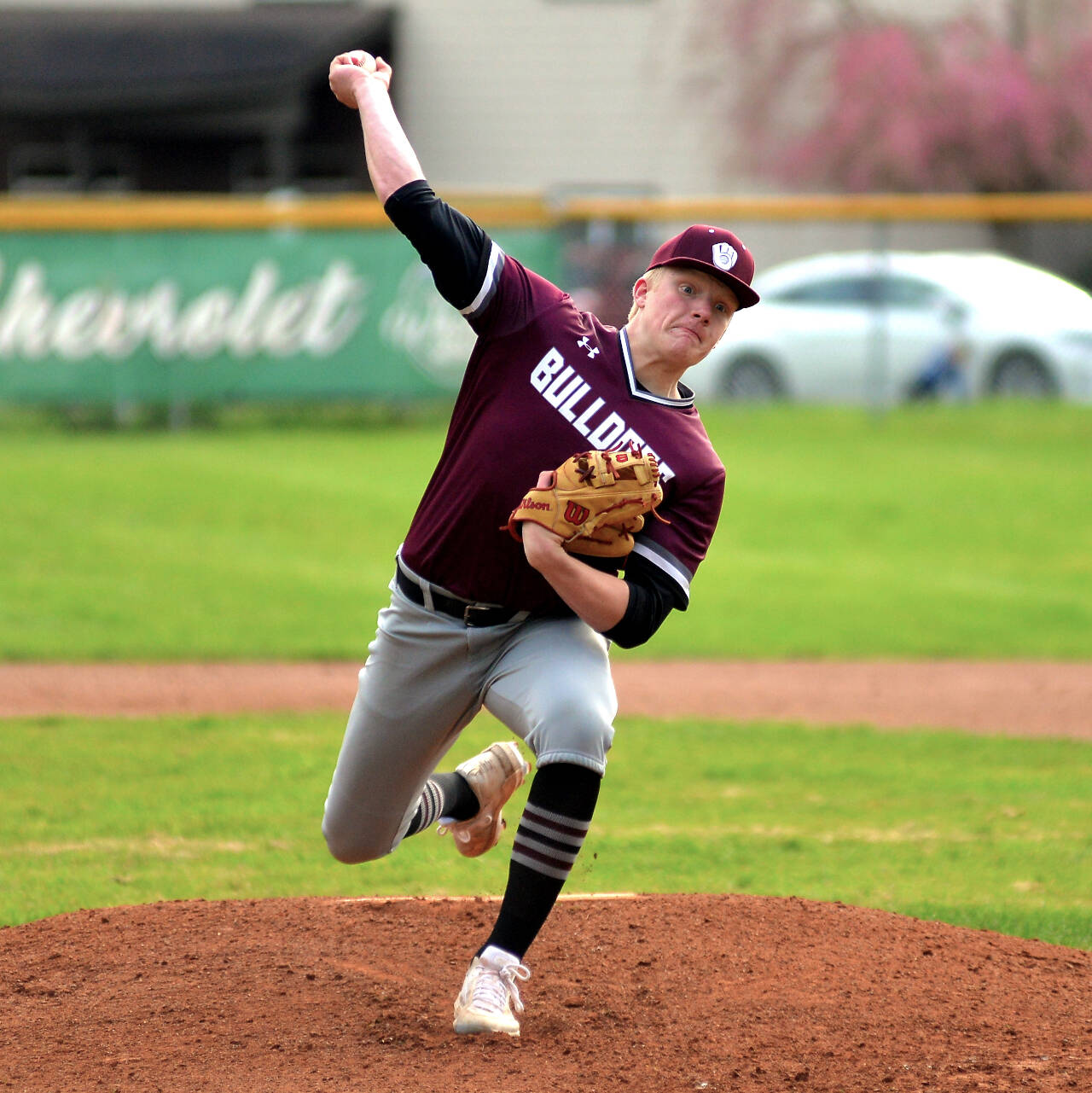 RYAN SPARKS | THE DAILY WORLD Montesano pitcher Camden Taylor picked up the win in the second game of a doubleheader against Hoquiam on Monday in Montesano.