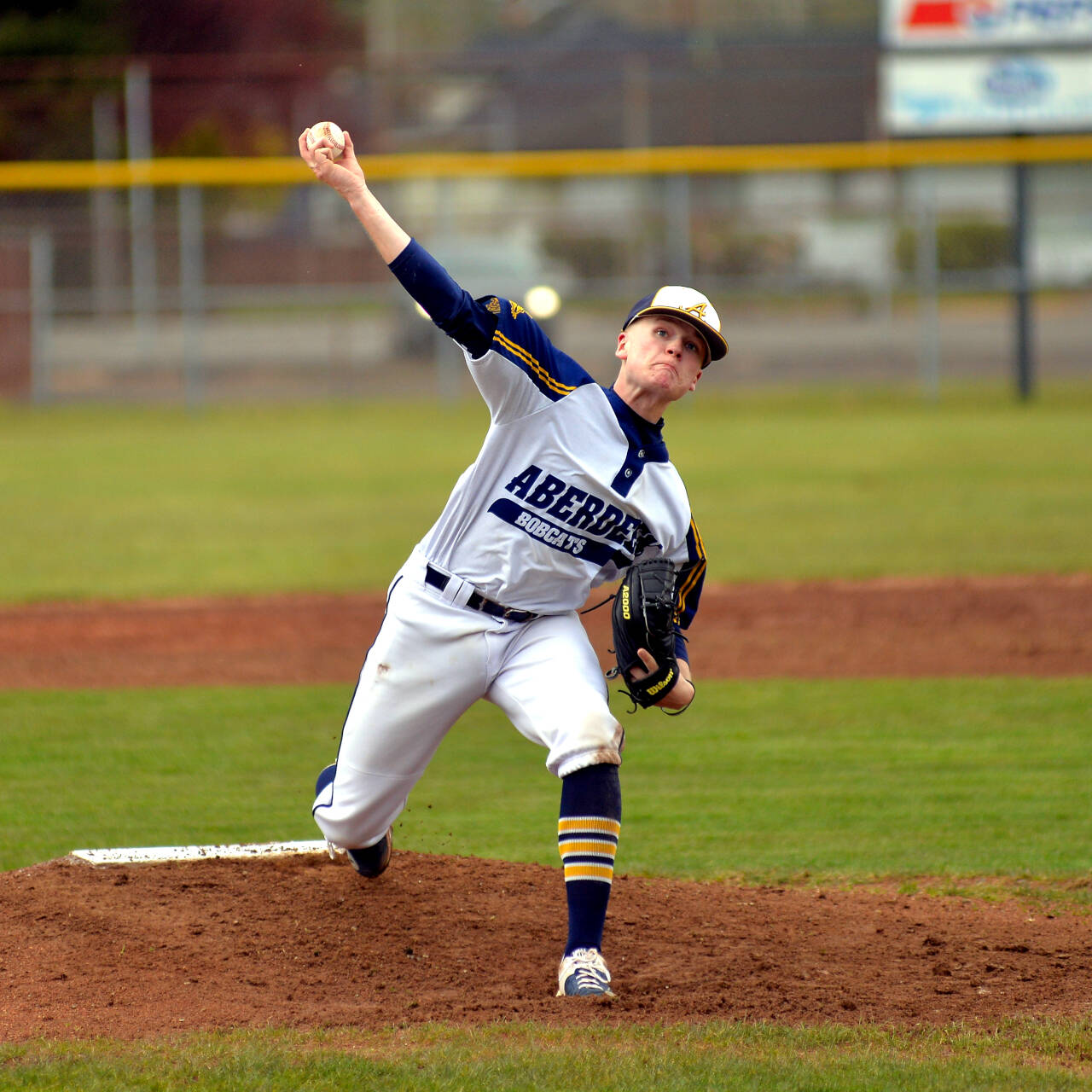 RYAN SPARKS | THE DAILY WORLD Aberdeen pitcher Hunter Eisele allowed four hits and struck out eight in leading the Bobcats to a 7-1 victory over Rochester on Thursday in Aberdeen.
