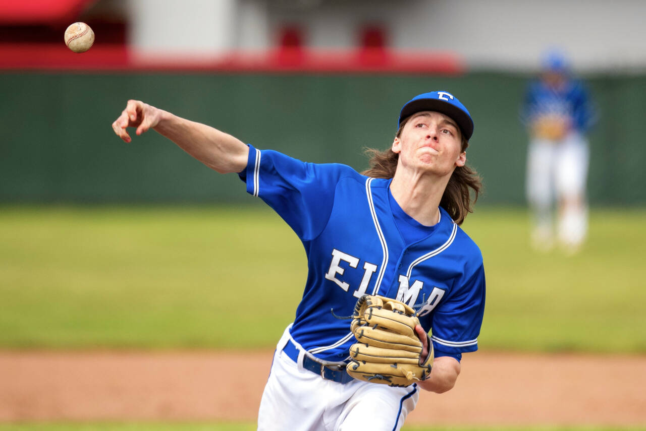 ERIC TRENT | THE CHRONICLE Elma pitcher Andrew Sanders allowed just one run on four hits in picking up a complete-game victory in a 5-1 win over Tenino on Friday in Tenino.