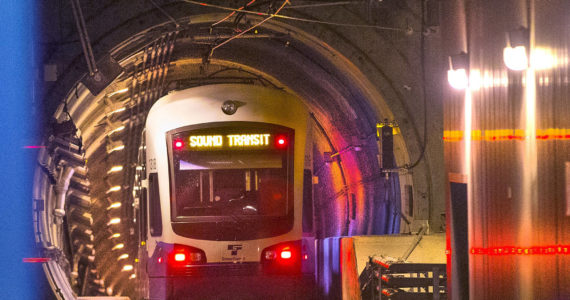 Mike Siegel / Seattle Times TNS / File Photo
A Sound Transit light-rail train heads into the tunnel toward the Capitol Hill Station from the University of Washington.