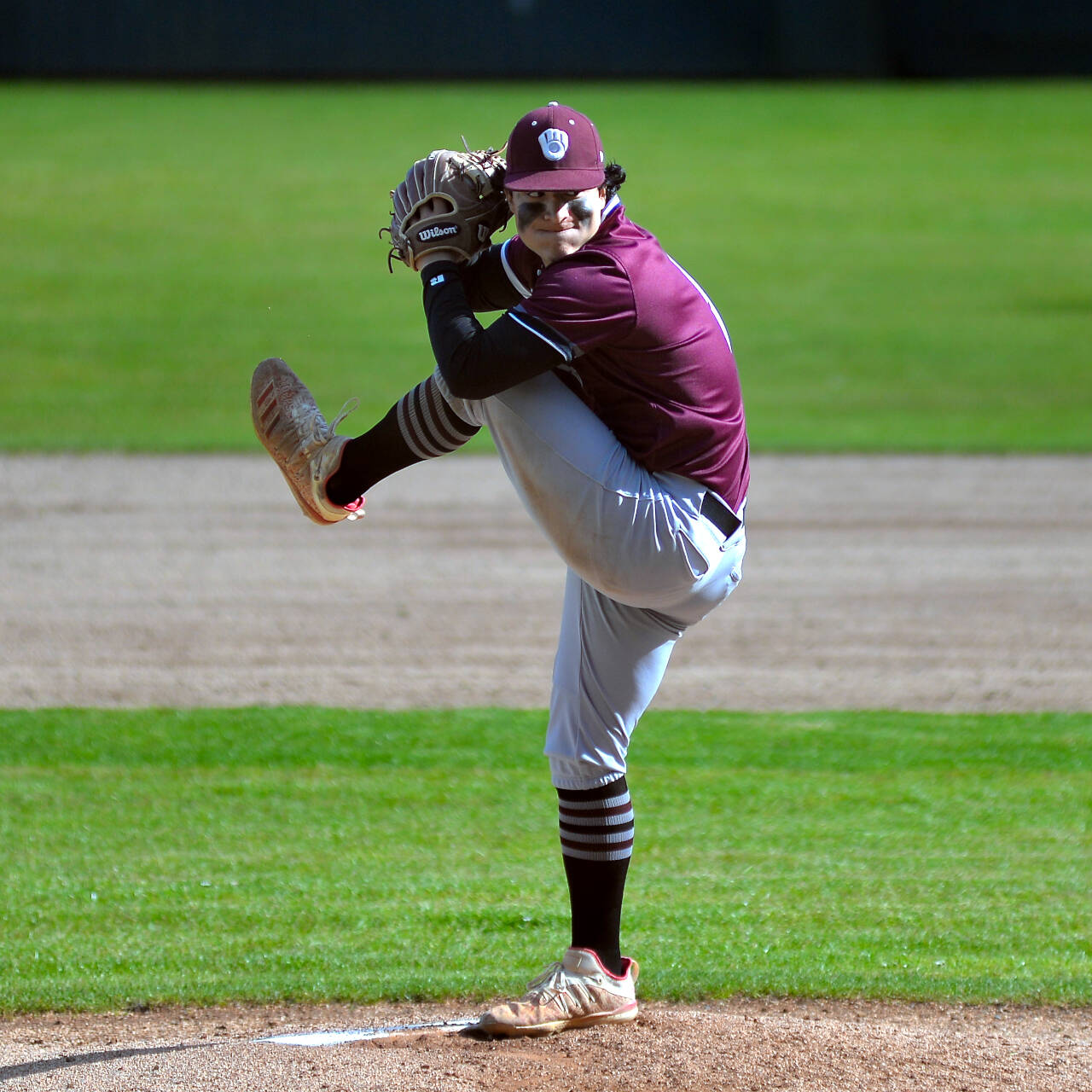 RYAN SPARKS | THE DAILY WORLD Montesano starting pitcher Isaac Pierce threw four scoreless innings in the Bulldogs’ 13-2 victory over Columbia-White Salmon in the first round of the 1A District 4 playoffs on Monday at Olympic Stadium in Hoquiam.