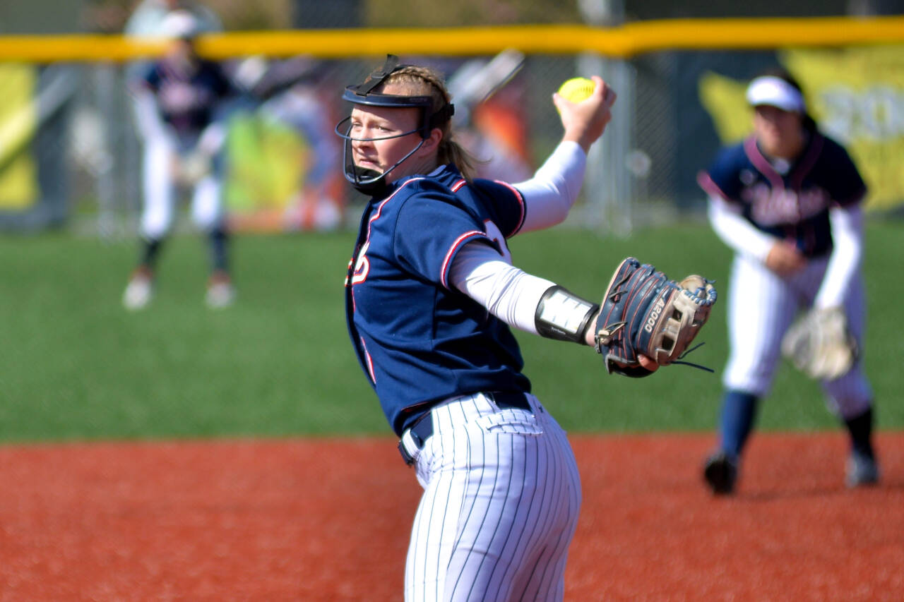 RYAN SPARKS | THE DAILY WORLD Pe Ell-Willapa Valley pitcher Olivia Matlock allowed eight hits and struck out 11 in earning a 7-5 win over Montesano on Monday at Dick Tagman Field in Montesano.