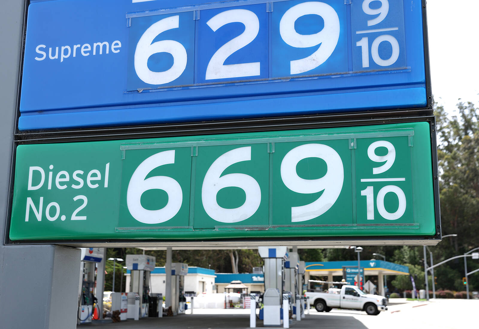 Diesel prices over $6.50 a gallon are displayed at a Chevron gas station on May 2, 2022, in Mill Valley, Calif. Justin Sullivan | Getty Images | TNS