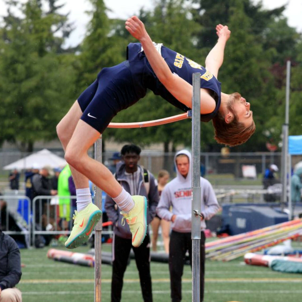 PHOTO COURTESY OF DENNIS NELSON Aberdeen senior Andrew Troeh clears six feet on his way to winning the 2A state high jump championship on Saturday at Mount Tahoma High School in Tacoma. Troeh cleared 6-04 to win the title.