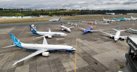 Jennifer Buchanan | Seattle Times | TNS | File Photo 
An Icelandair 737 taxis past the 737 MAX family of airplanes outside Boeing’s Seattle Delivery Center at Boeing Field in June 2022.
