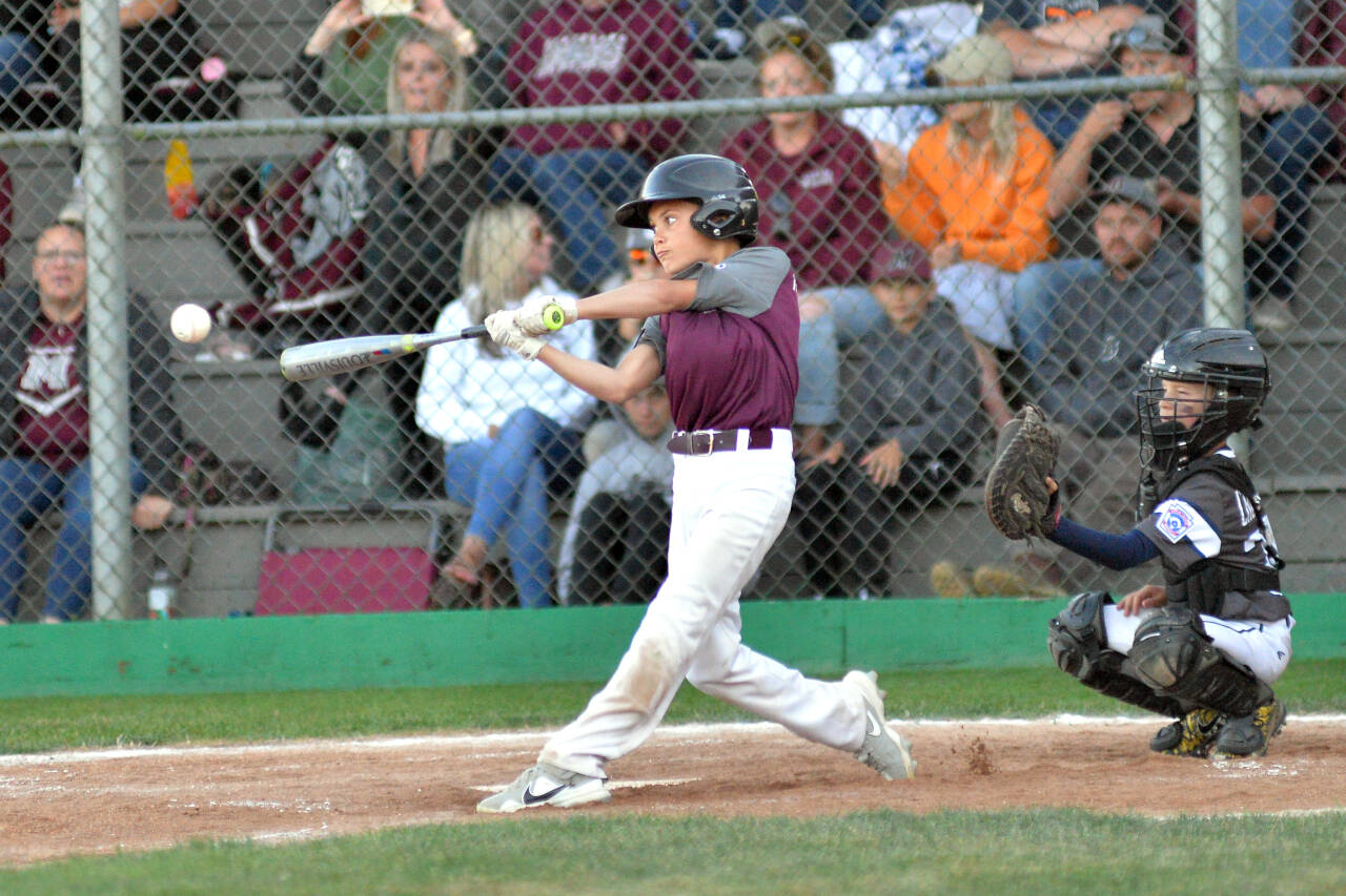 RYAN SPARKS | THE DAILY WORLD Montesano shortstop Brody Messick was a one-man wrecking crew at the plate in Thursday’s district-title clinching 13-11 victory over Larch Mountain in Aberdeen. Messick went 4-for-5 with four runs and four RBI in the game.