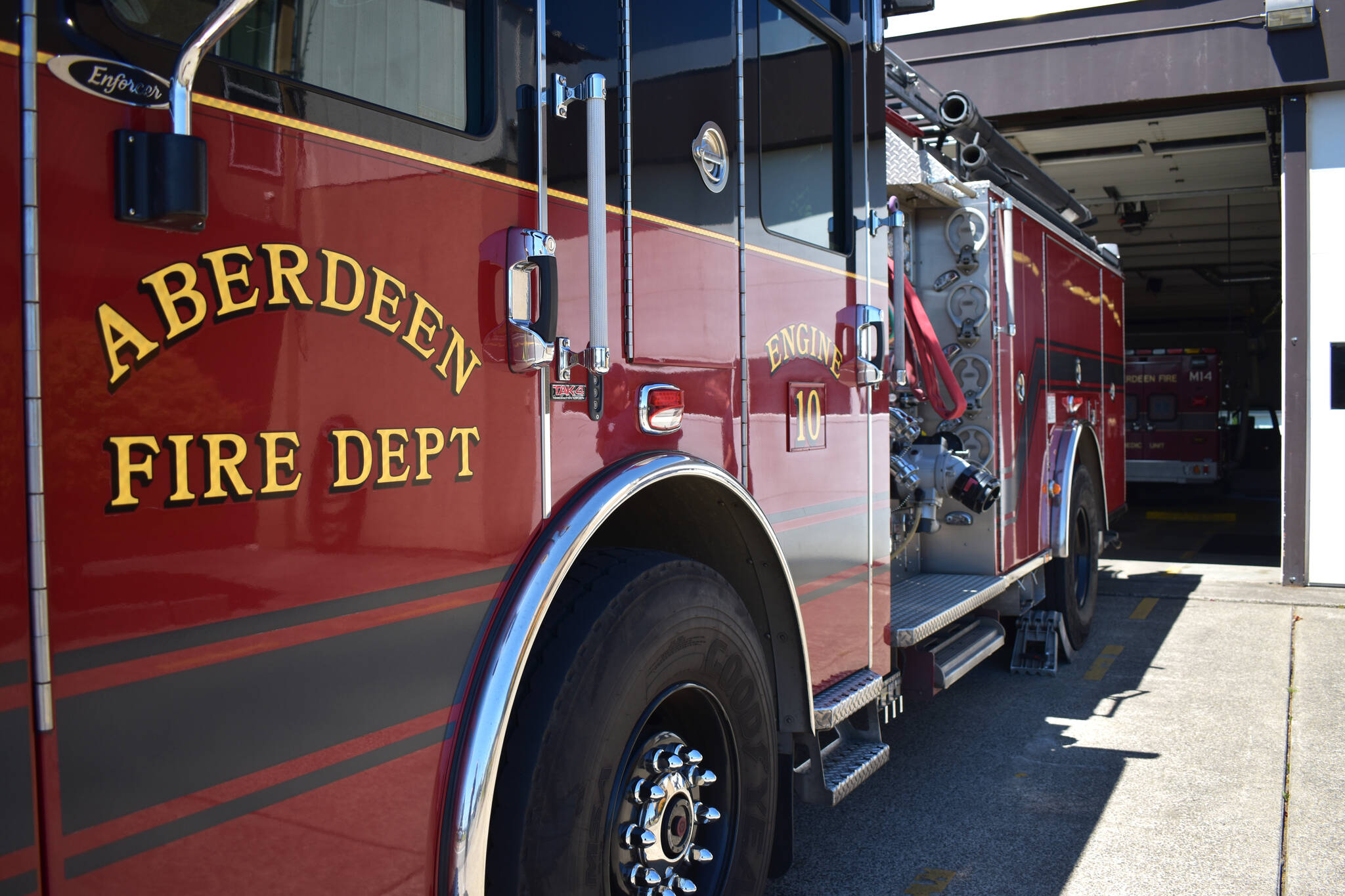 Matthew N. Wells | The Daily World
Aberdeen Fire Department’s engine No. 10 sits on Tuesday, July 19, 2022. Soon, a new chief, John Clark, will take command of the department. He said he has big shoes to fill after Fire Chief Tom Hubbard retired June 10, 2022.