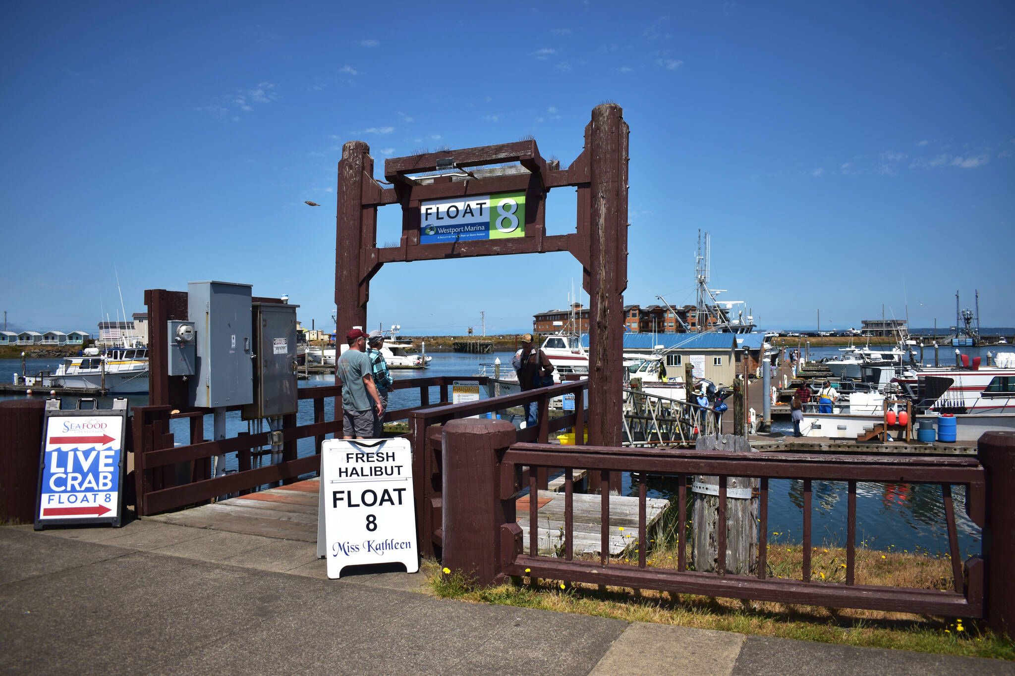 People enter and exit Westport Marina’s Float 8 on Thursday, July 28, 2022. (Matthew N. Wells | The Daily World)