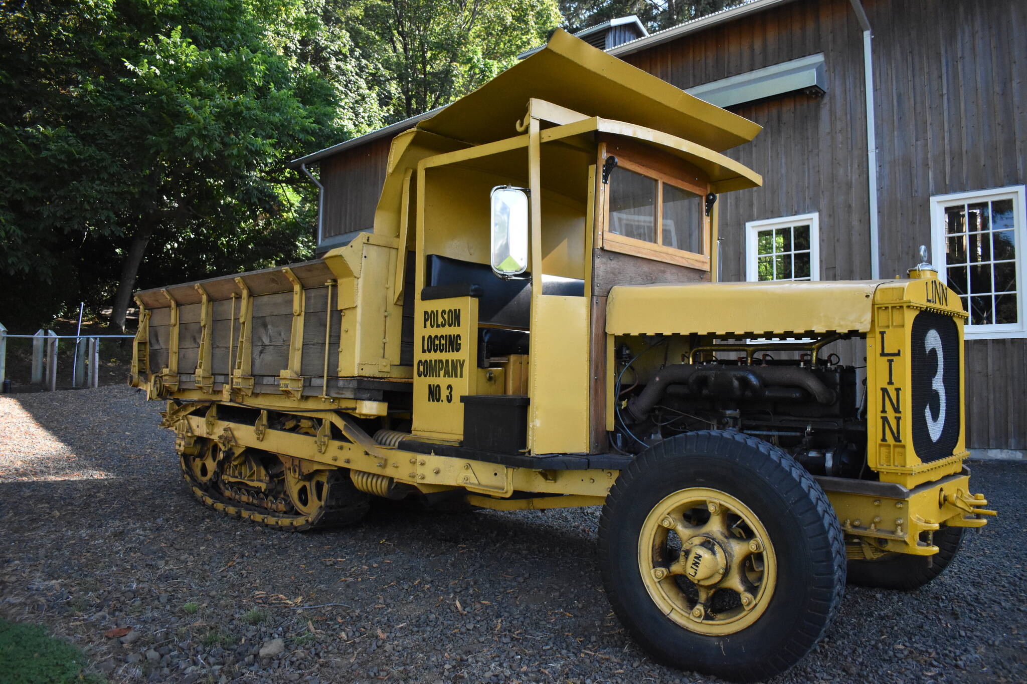 The 1933 Linn Halftrack, which Lee Thomasson helped Lee Wyrick get running again, is on display on the Polson Museum grounds, and will be on display when Thomasson is honored as the 2022 Pioneer of the Year. The yellow tractor was used by Polson Logging Company for building railroad grades.