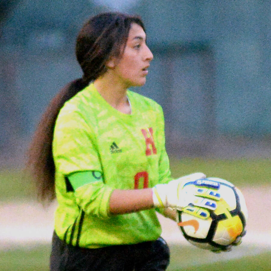 RYAN SPARKS | THE DAILY WORLD Hoquiam goal keeper Jemima Perez made several spectacular saves as Elma peppered the Grizzlies net during the Eagles’ 4-0 victory on Tuesday at Olympic Stadium in Hoquiam.