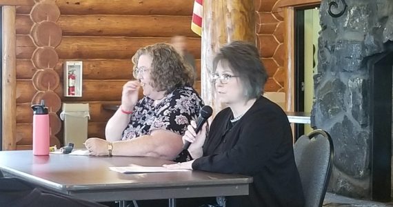 Allen Leister | The Daily World
Incumbent nonpartisan candidate Vickie L. Raines (right) and Republican candidate Lisa Zaborac answered a multitude of questions relating to why they would be best fit for the District 3 County Commissioner on Tuesday, at the Greater Grays Harbor Inc. luncheon.
