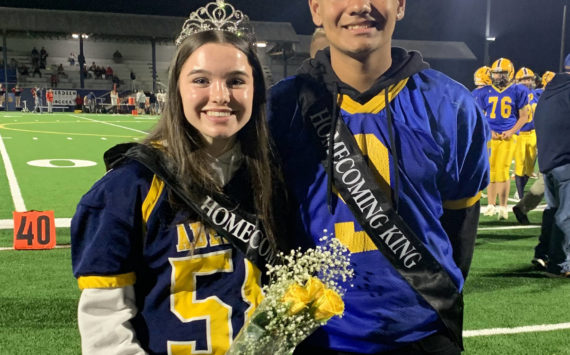 Photo courtesy Trinity Parris
Aberdeen High School Homecoming Queen Makenna Parris, left, and King Alan Avalos are crowned at halftime of the Bobcats game against Black Hills on Friday, Sept. 30, at Stewart Field in Aberdeen.