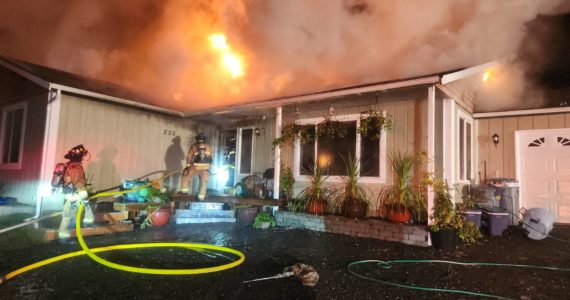 A fire reported early the morning of Oct. 12 destroyed a house in rural Grays Harbor County north of Montesano. (Courtesy photo / Grays Harbor Fire District)