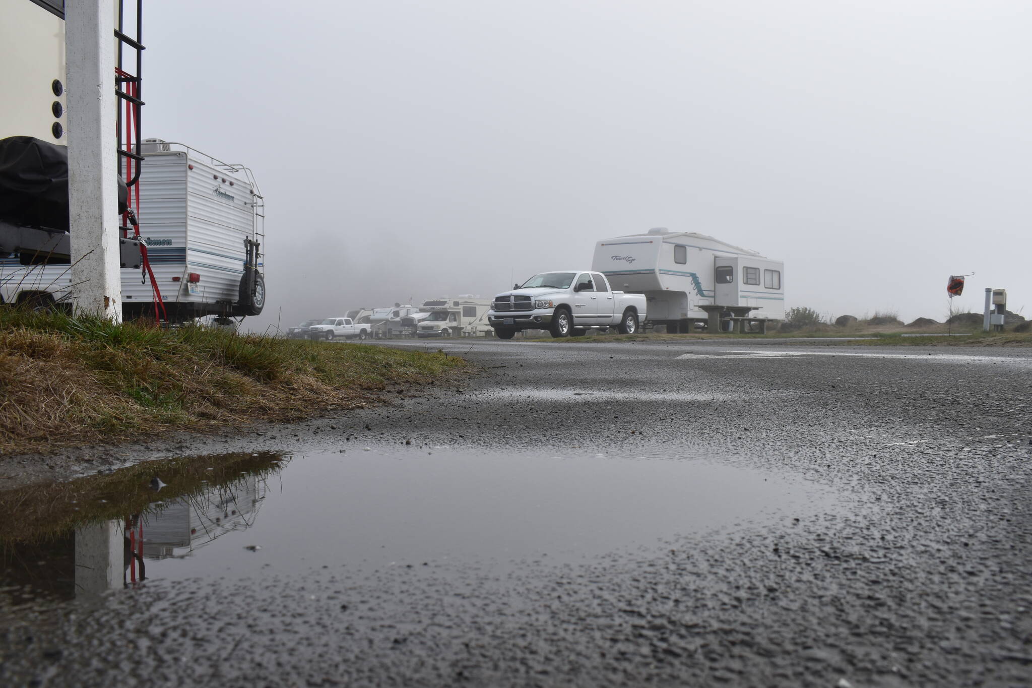 Clayton Franke | The Daily World 
Light rain dampened roads and camping vehicles at Pacific Beach State Park the morning of Thursday, Oct. 20.
