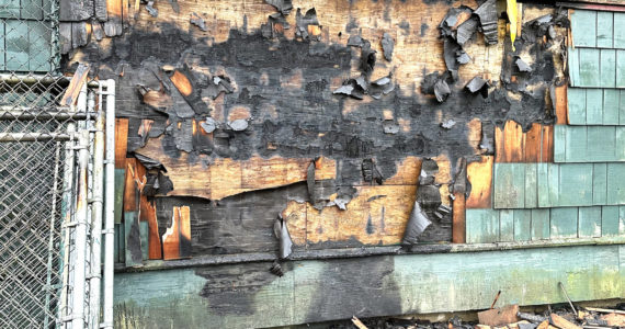 Provided photo 
A patch of fire damage in Olympic Stadium shows what might have been if not for a timely call to 911, and quick access from Hoquiam Firefighters inside the stadium.