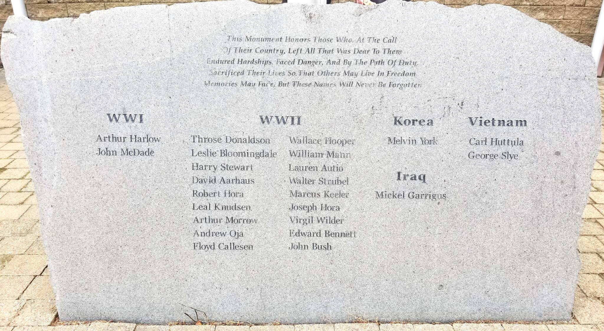 A plaque to pay tribute to all local soldiers killed in combat across multiple wars could be seen on display during the Veterans Day celebration and parade at the Elma Veteran’s Memorial Park, in Elma.