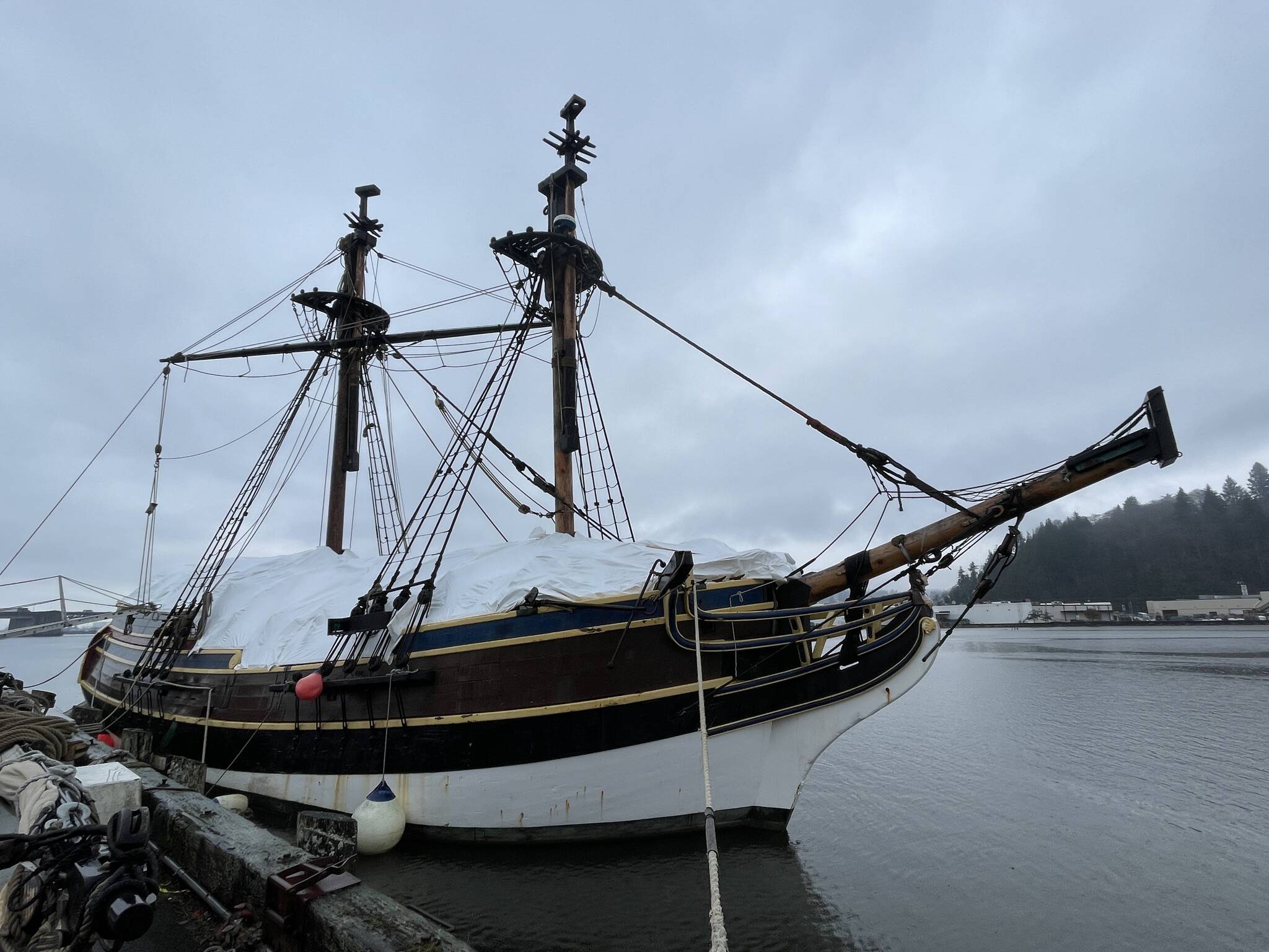 Lady Washington lies alongside the pier at the Grays Harbor Historical Seaport, laid up for winter. The nonprofit is seeking funds to update equipment aboard the vessel, now more than three decades old. (Michael S. Lockett / The Daily World)