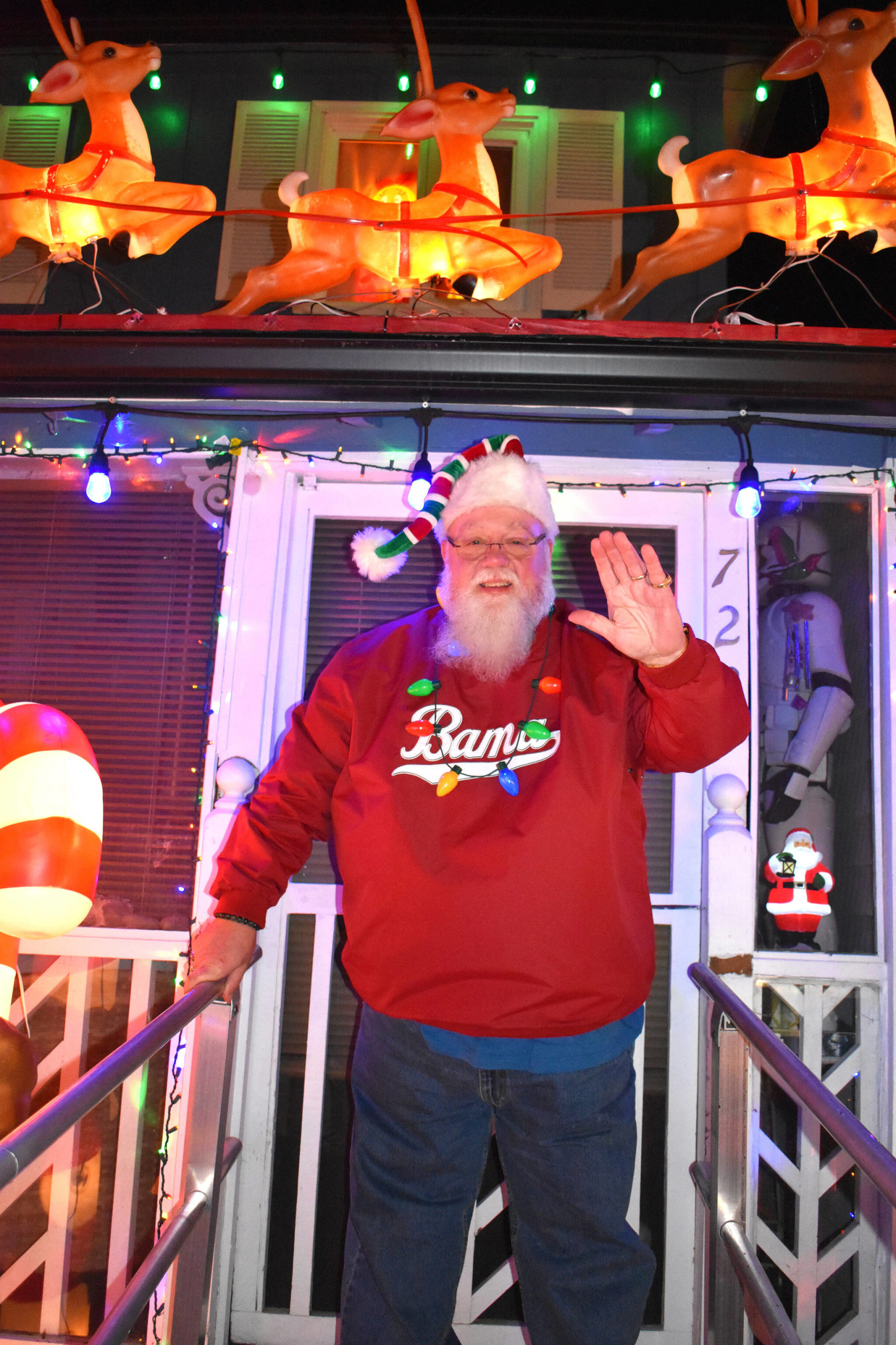 Kevin Farley, who won the Montesano’s Chamber of Commerce’s “Griswold Winner” award this year, gives a friendly wave. Farley finished his second year of decorating his yard and the exterior of his home — which sits at the corner of West McBryde Avenue and North 1st Street. Farley loves to decorate during the holidays and his favorite thing is seeing his neighbors’ smiles when they see his hard work.