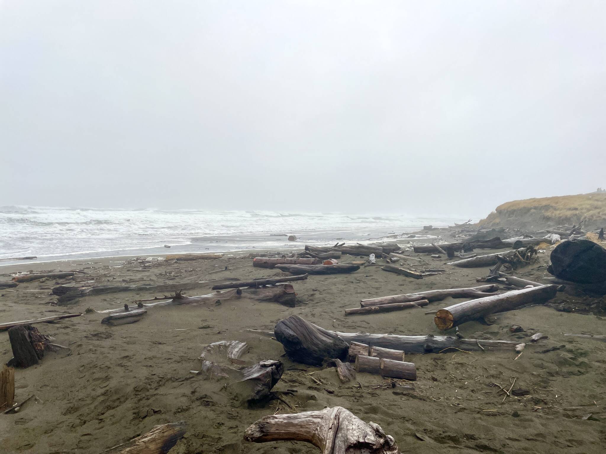 Flotsam litters the beach in Ocean Shores during a winter storm on Dec. 27. (Michael S. Lockett / The Daily World)