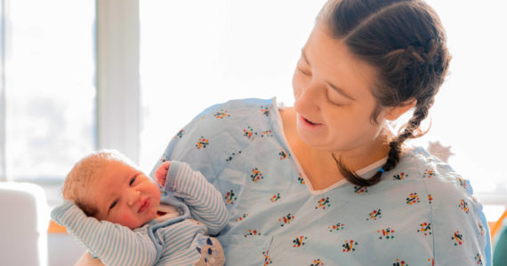 Alexia Hugelen holds her newly born son Anthony James, the first baby born in 2023 at Harbor Regional Health Community Hospital. (Courtesy photo / Chris Majors)