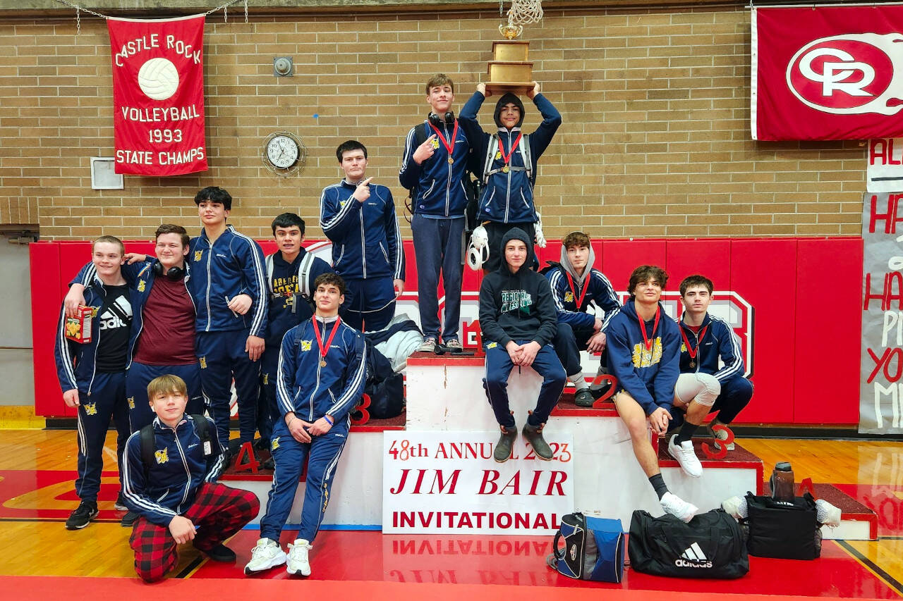 SUBMITTED PHOTO Aberdeen wrestlers pose for a photo after placing second in the team standings at the Jim Bair Invitational on Saturday at Castle Rock High School.