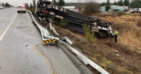 Courtesy photo / Washington State Patrol
A 26-year-old man was arrested for driving under the influence after driving off the road in a 30-foot cargo truck on Highway 12 on Thursday, Jan. 12.