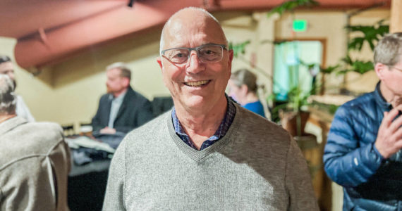 Jim Kramer smiles for a photo at his going away party after a decade in the Chehalis Basin process as a facilitator.
(Courtesy photo)