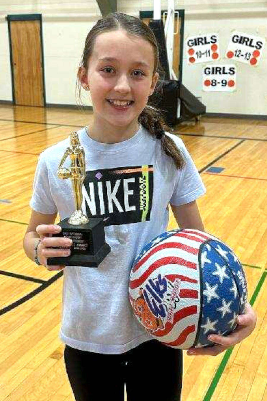 SUBMITTED PHOTO Addisyn Fry of Montesano won the Elks Hoop Shoot district championship in the girls 10-11 division on Saturday in Port Angeles.