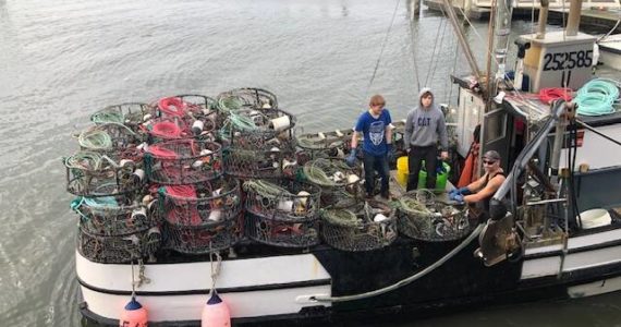 Michael Wagar / The Daily World 
The Southern Cross out of the Tokeland marina is loaded up with pots and ready to head out to Willapa Bay on “Dump Day.” Master deckhand Jeremy Hammond is at right.