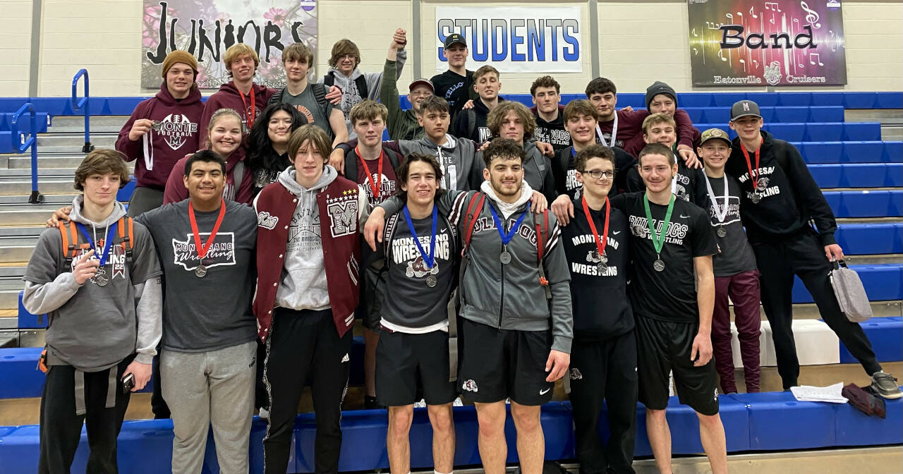 SUBMITTED PHOTO
The Montesano Bulldogs pose for a photo after winning the league title at the 1A Evergreen sub-district meet on Saturday in Eatonville.